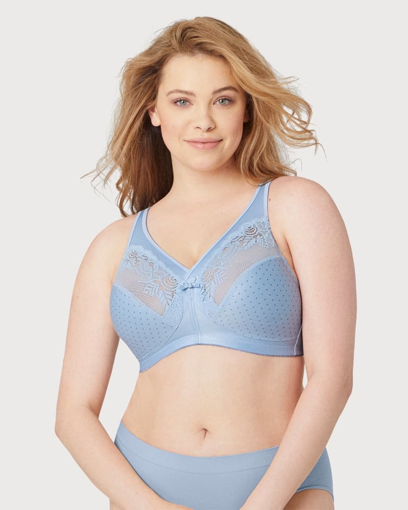 Front of a model wearing a size 50G MagicLift Minimizer Bra in Light Blue by Glamorise. | dia_product_style_image_id:262761